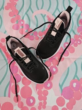 PUMA Black Athletic Sneakers with Pink Accents